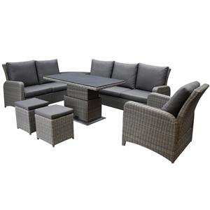 AVH-Outdoor Florida hoek dining loungeset 8-delig verstelbare tafel bruin-grijs