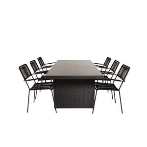 Hioshop Padova tuinmeubelset tafel 100x200cm en 6 stoel armleuningS