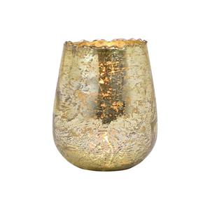 Merkloos Glazen Design Windlicht/kaarsenhouder Champagne Goud 12 X 15 X 12 Cm - Waxinelichtjeshouders