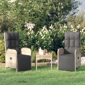 Tuinstoelen 2 st verstelbaar met kussens poly rattan grijs