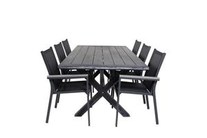 Hioshop Rives tuinmeubelset tafel 100x200cm en 6 stoel Parma zwart.