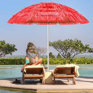 costway Hawaii Parasol 200 cm Reistriet Marktparasol Tuinparasol Kantelbaar Terrasparasol voor Tuin Strand Outdoor Rood