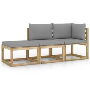 VIDAXL 3-tlg. Garten-lounge-set Mit Grauen Kissen