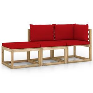 VIDAXL 3-tlg. Garten-lounge-set Mit Roten Kissen