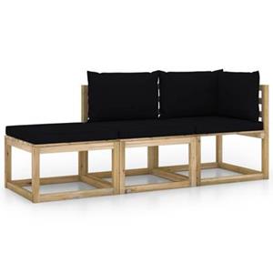 VIDAXL 3-tlg. Garten-lounge-set Mit Schwarzen Kissen