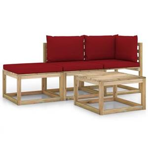 VIDAXL 4-tlg. Garten-lounge-set Mit Weinroten Kissen