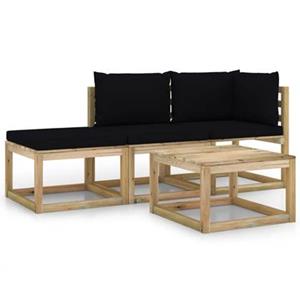 VIDAXL 4-tlg. Garten-lounge-set Mit Schwarzen Kissen