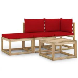 VIDAXL 4-tlg. Garten-lounge-set Mit Roten Kissen