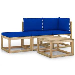 VIDAXL 4-tlg. Garten-lounge-set Mit Blauen Kissen