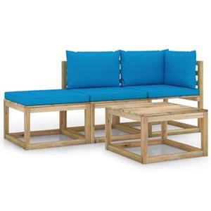 VIDAXL 4-tlg. Garten-lounge-set Mit Hellblauen Kissen