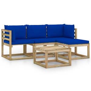 VIDAXL 5-tlg. Garten-lounge-set Mit Blauen Kissen