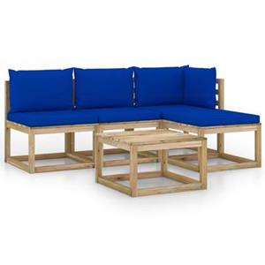 VIDAXL 5-tlg. Garten-lounge-set Mit Blauen Kissen