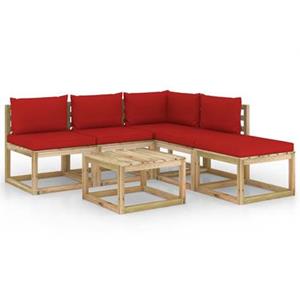 VIDAXL 6-tlg. Garten-lounge-set Mit Roten Kissen