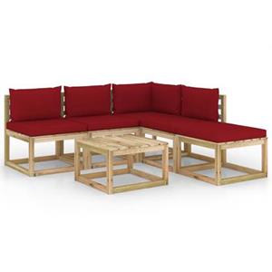 VIDAXL 6-tlg. Garten-lounge-set Mit Weinroten Kissen