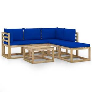 VIDAXL 6-tlg. Garten-lounge-set Mit Blauen Kissen