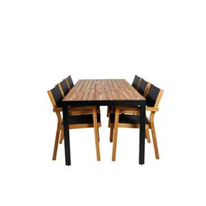 Hioshop Bois tuinmeubelset tafel 90x205cm en 6 stoel Venice zwart,