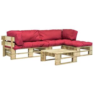 VIDAXL 4-tlg. Garten-lounge-set Paletten Rote Auflagen Holz