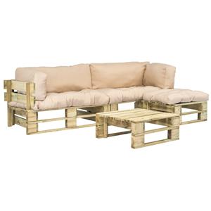 VIDAXL 4-tlg. Garten-lounge-set Paletten Sandfarbene Auflagen Holz