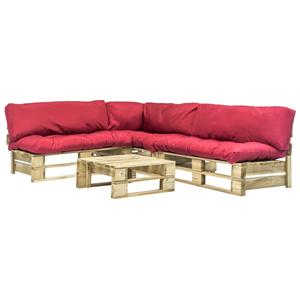 VIDAXL 4-tlg. Garten-lounge-set Paletten Rote Auflagen Holz