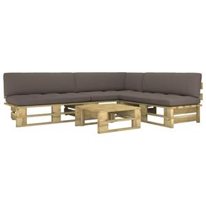 vidaXL Gartenlounge-Set 4-tlg. Paletten-Lounge-Set mit Kissen Grün Kiefer Imprägniert, (1-tlg)