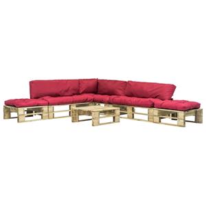 VIDAXL 6-tlg. Garten-lounge-set Paletten Rote Auflagen Holz