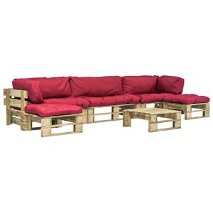 VIDAXL 6-tlg. Garten-lounge-set Paletten Rote Auflagen Holz