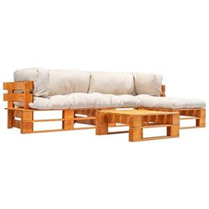 vidaXL Gartenlounge-Set 4-tlg. Garten-Paletten-Sofagarnitur Sandfarbige Kissen Holz, (4-tlg)