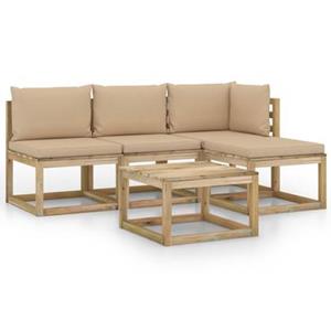 VidaXL 5-delige Loungeset met beige kussens