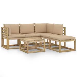 VidaXL 6-delige Loungeset met beige kussens