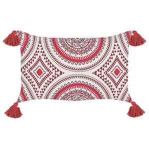 beliani Dekokissen mit Füllung Muster Quasten Baumwolle rot / weiß 35 x 55 cm Anthemis - Rot