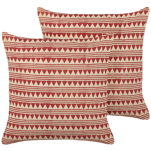 Beliani - Dekokissen 2er Set mit Füllung Muster Baumwolle rot / beige 45 x 45 cm Deglupta - Rot