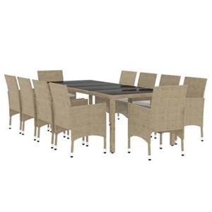 VidaXL 11-delige Tuinset poly rattan beige