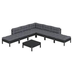 vidaXL 8-delige Loungeset met kussens grenenhout zwart