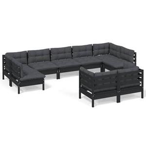 VidaXL 9-delige Loungeset met kussens massief grenenhout zwart