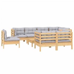 VIDAXL 9-tlg. Garten-lounge-set Mit Grauen Kissen Kiefer Massivholz