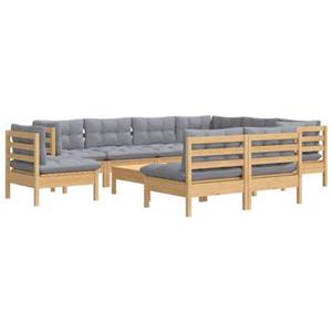 VIDAXL 10-tlg. Garten-lounge-set Mit Grauen Kissen Kiefer Massivholz