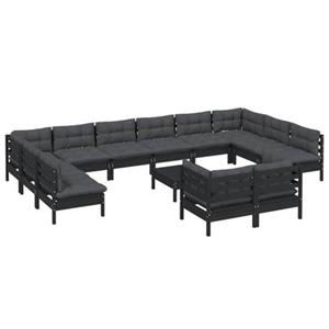 vidaXL 13-delige Loungeset met kussens grenenhout zwart