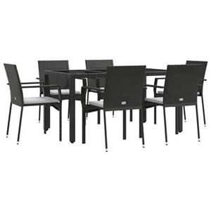 Vidaxl 7-tlg. Garten-essgruppe Mit Kissen Schwarz Poly Rattan