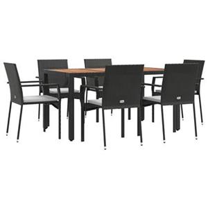 Vidaxl 7-tlg. Garten-essgruppe Mit Kissen Schwarz Poly Rattan