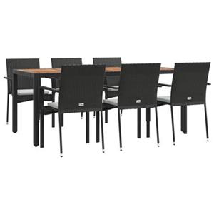 Vidaxl 7-tlg. Garten-essgruppe Mit Kissen Schwarz Poly Rattan