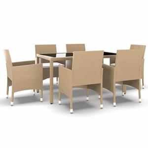 VidaXL 7-delige Tuinset poly rattan en gehard glas beige