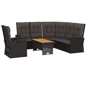 VidaXL 3-delige Loungeset met kussens poly rattan zwart