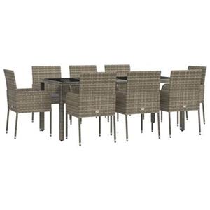 Vidaxl 9-tlg. Garten-essgruppe Mit Kissen Grau Poly Rattan