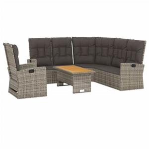 VidaXL 3-delige Loungeset met kussens poly rattan grijs