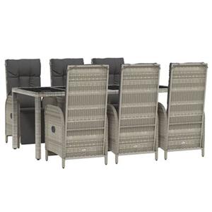 Vidaxl 7-tlg. Garten-essgruppe Mit Kissen Grau Poly Rattan