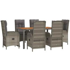 Vidaxl 7-tlg. Garten-lounge-set Mit Kissen Grau Poly Rattan