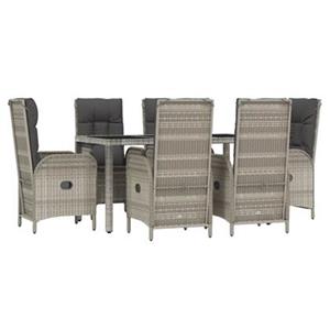 Vidaxl 7-tlg. Garten-essgruppe Mit Kissen Grau Poly Rattan