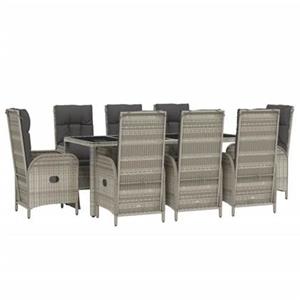 Vidaxl 9-tlg. Garten-lounge-set Mit Kissen Grau Poly Rattan