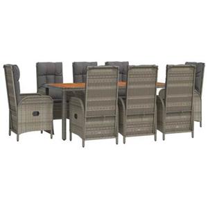 Vidaxl 9-tlg. Garten-lounge-set Mit Kissen Grau Poly Rattan