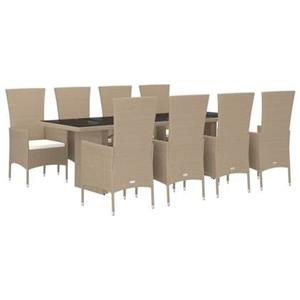 VidaXL 9-delige Tuinset met kussens poly rattan beige